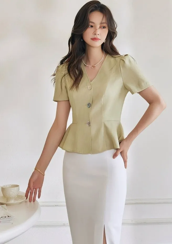 PUFF SLEEVE BUTTON SLIM TOPS