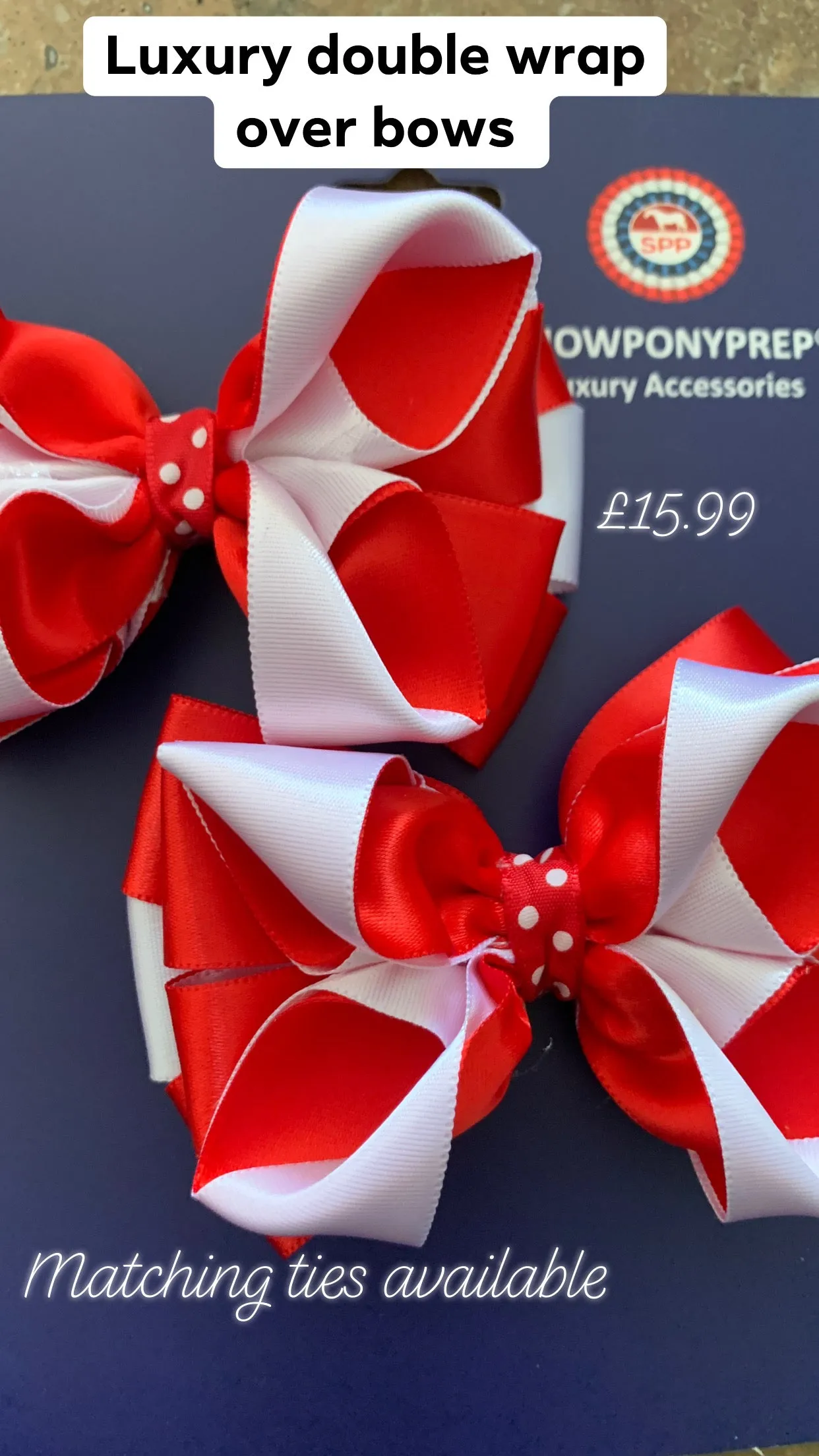 Red & white twist layered with polka dots 3” bows (no tails)