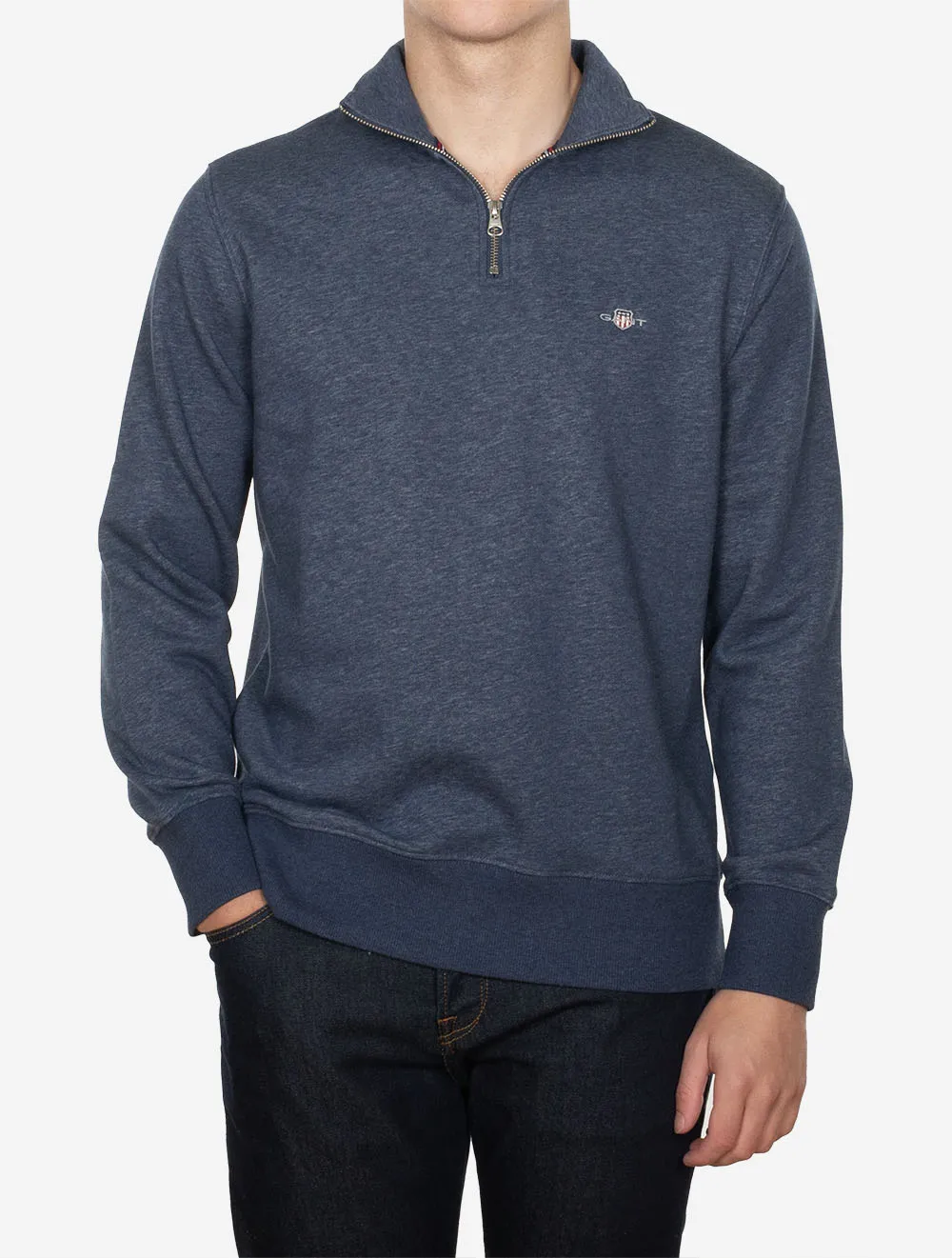 Regular Fit Shield Half Zip Sweatshirt Dark Jeansblue Melange