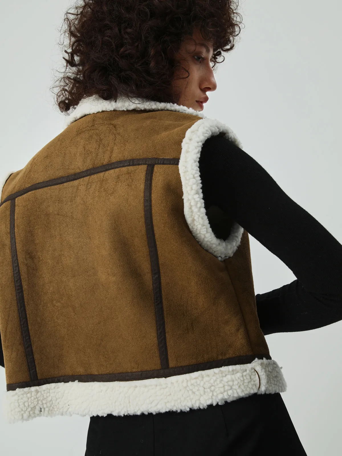 Sherpa Lined Shearling Trendy Leather Flight Vest