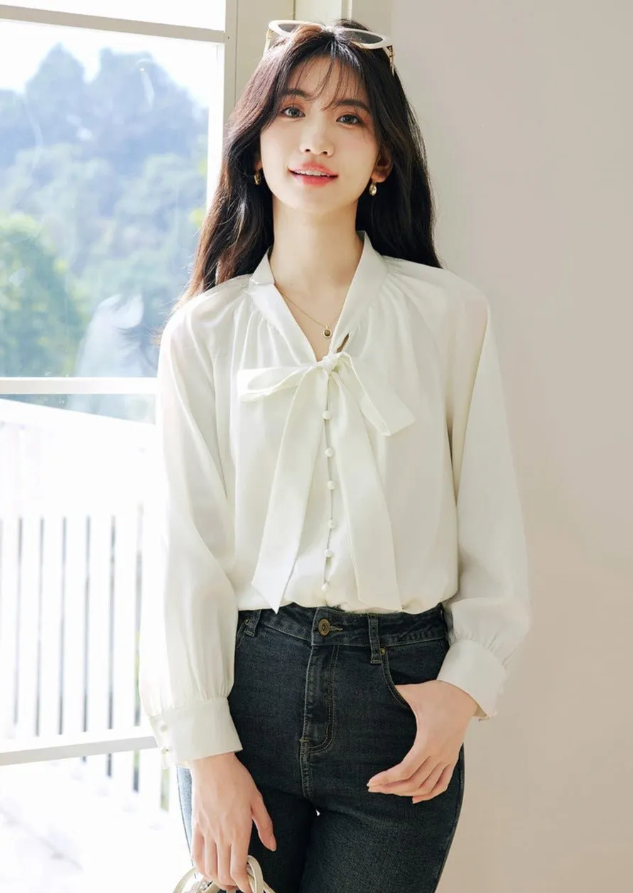 SPRING FRENCH ELEGANT TIE SHIRT