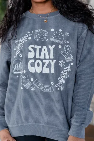 Stay Cozy Winter Charcoal Corded Graphic Sweatshirt FINAL SALE