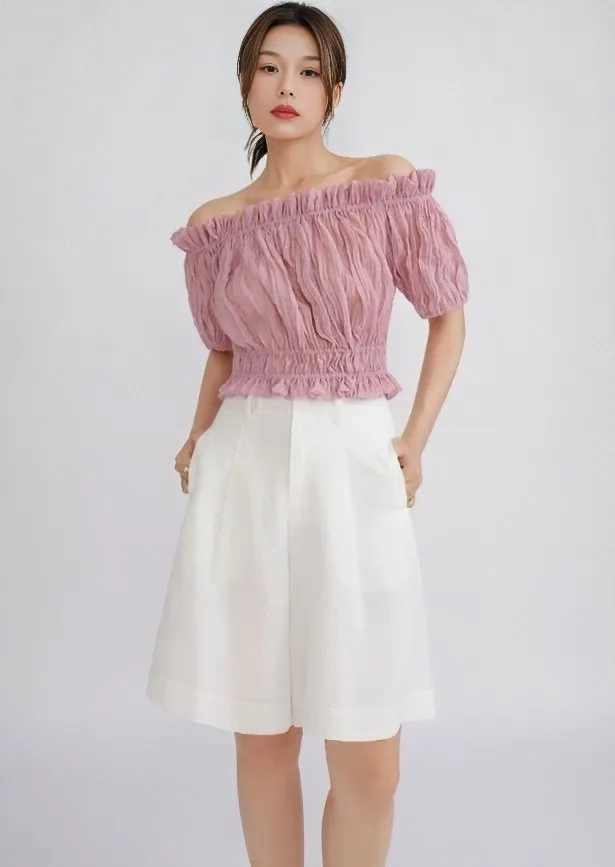 STRAIGHT SHOULDER PLEATED TOPS