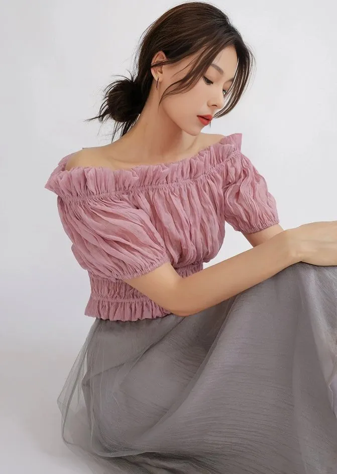 STRAIGHT SHOULDER PLEATED TOPS