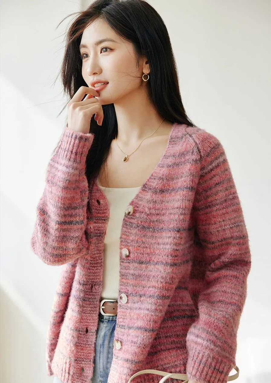 STRIPED LOOSE KNIT CARDIGAN JACKET