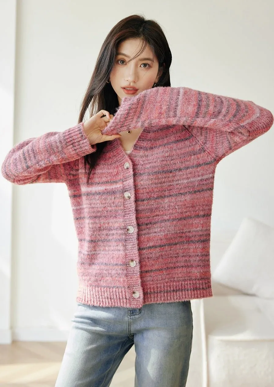 STRIPED LOOSE KNIT CARDIGAN JACKET