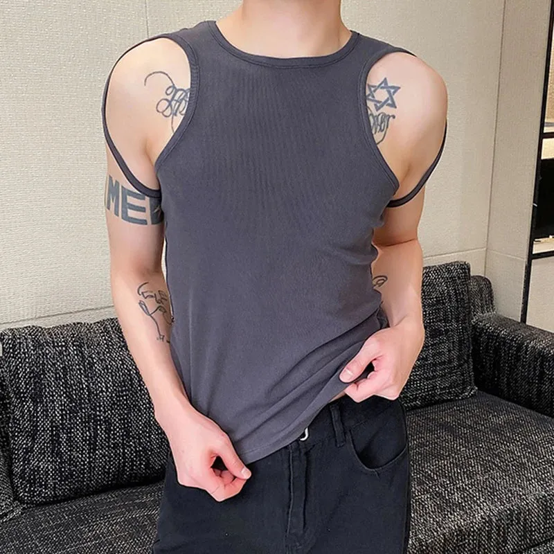 Summer Sexy Style Men's Vest Personalized Strap Design Round Neck Vests Trendy Handsome Sleeveless Top Fashion 9C5948