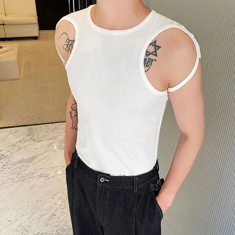 Summer Sexy Style Men's Vest Personalized Strap Design Round Neck Vests Trendy Handsome Sleeveless Top Fashion 9C5948