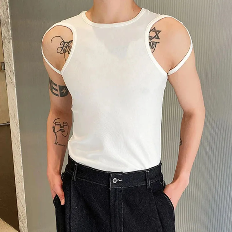 Summer Sexy Style Men's Vest Personalized Strap Design Round Neck Vests Trendy Handsome Sleeveless Top Fashion 9C5948