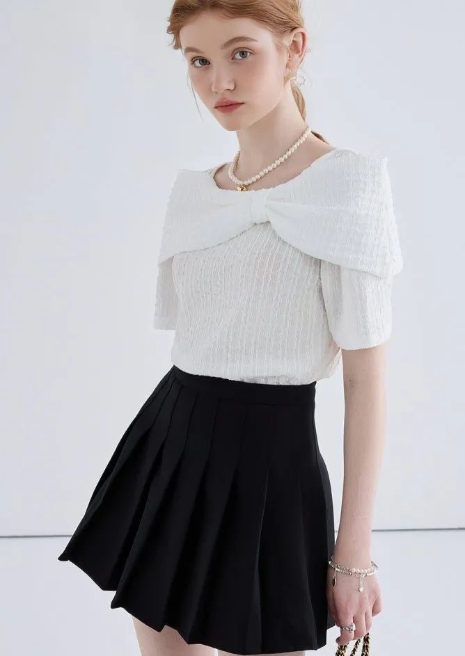 TEXTURED BOW SHORT SLEEVE SHIRT