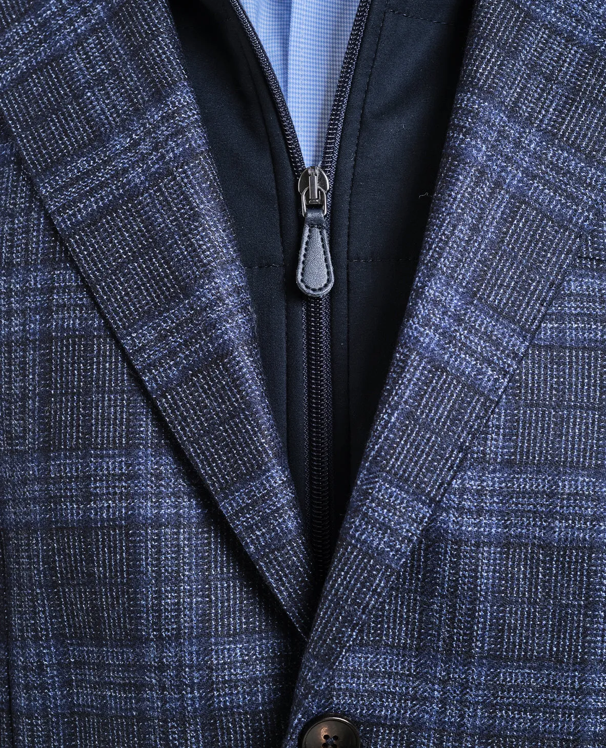 The Luigi - Wool Check Travel Jacket w/Zip Out Warmer - Navy Heather