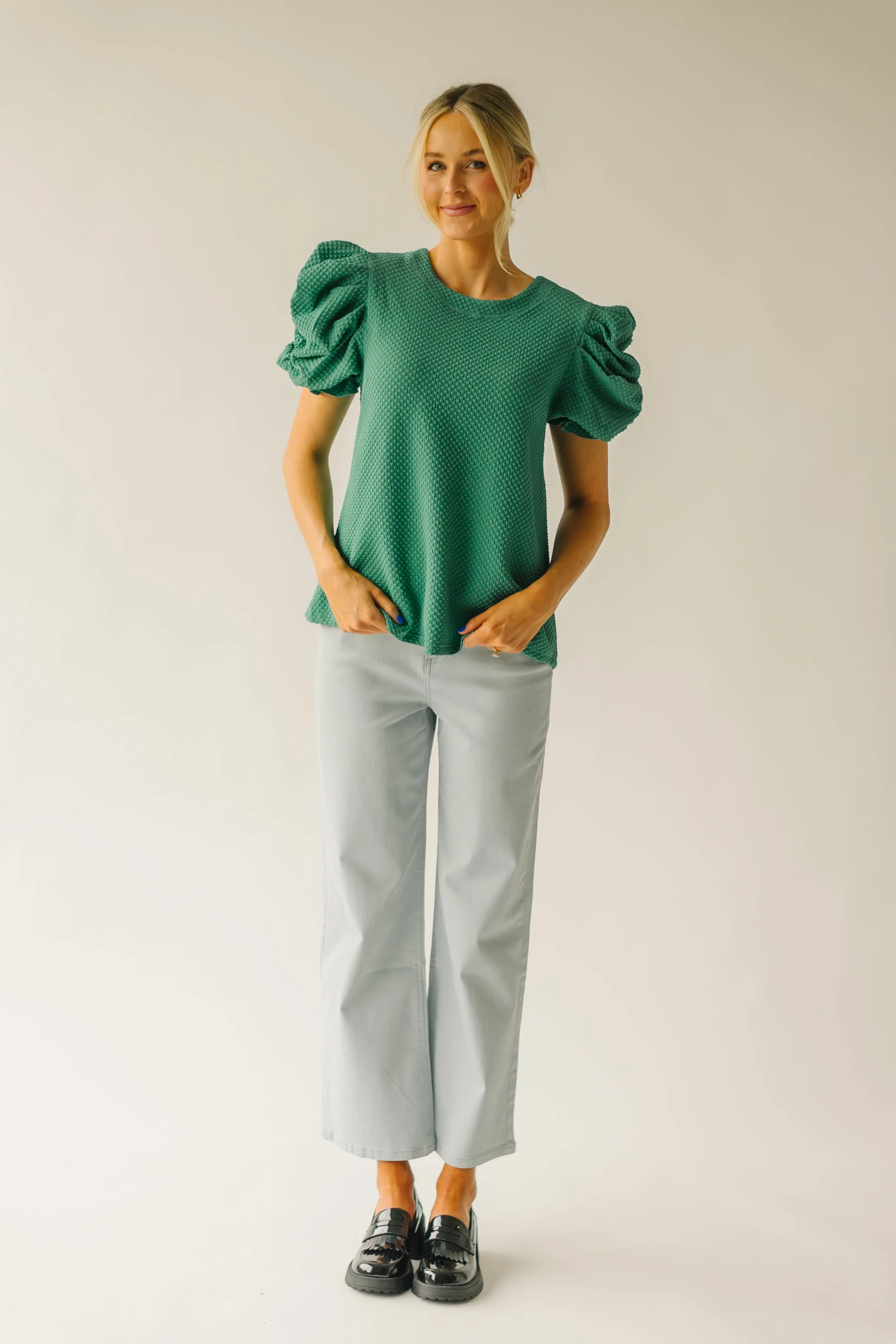 The Markos Pleated Puff Sleeve Blouse in Green