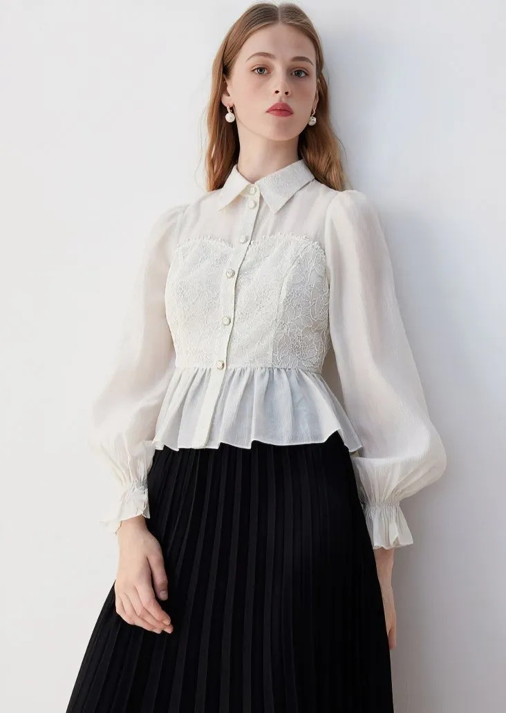 WAIST RUFFLE LACE SHIRT