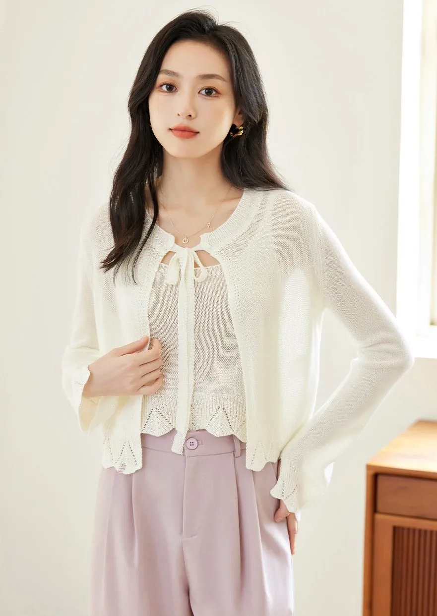 WHITE KNIT TWO PIECE CARDIGAN