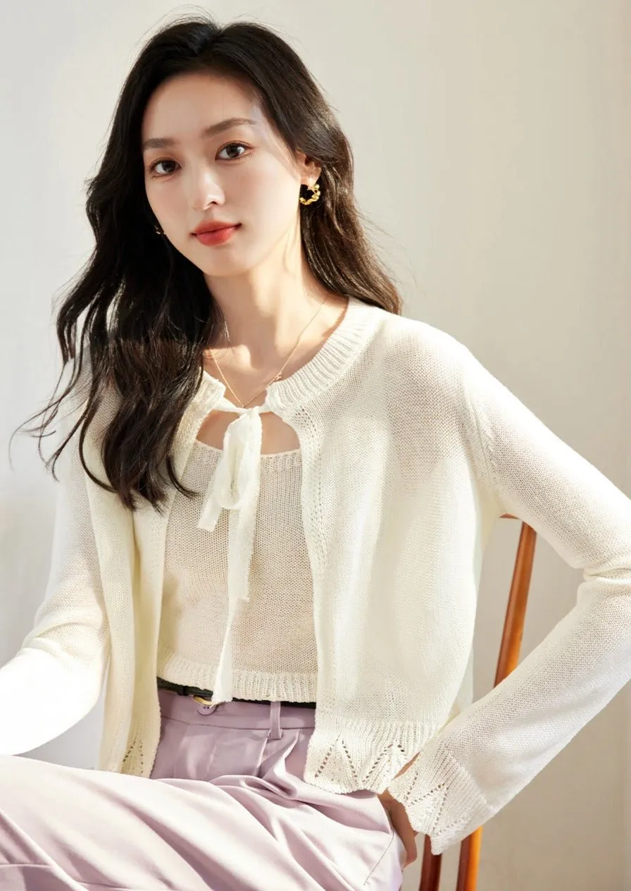 WHITE KNIT TWO PIECE CARDIGAN