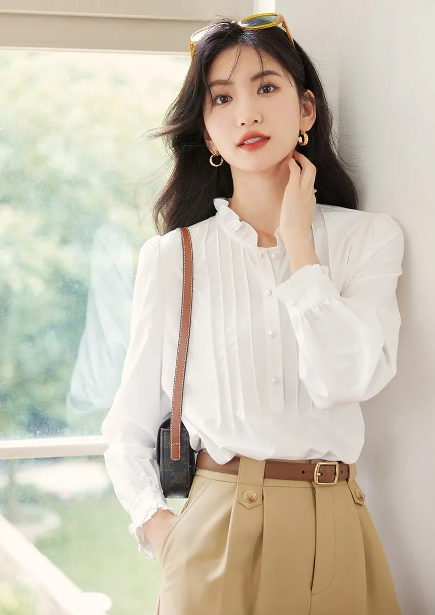 WHITE STAND COLLAR SHIRT