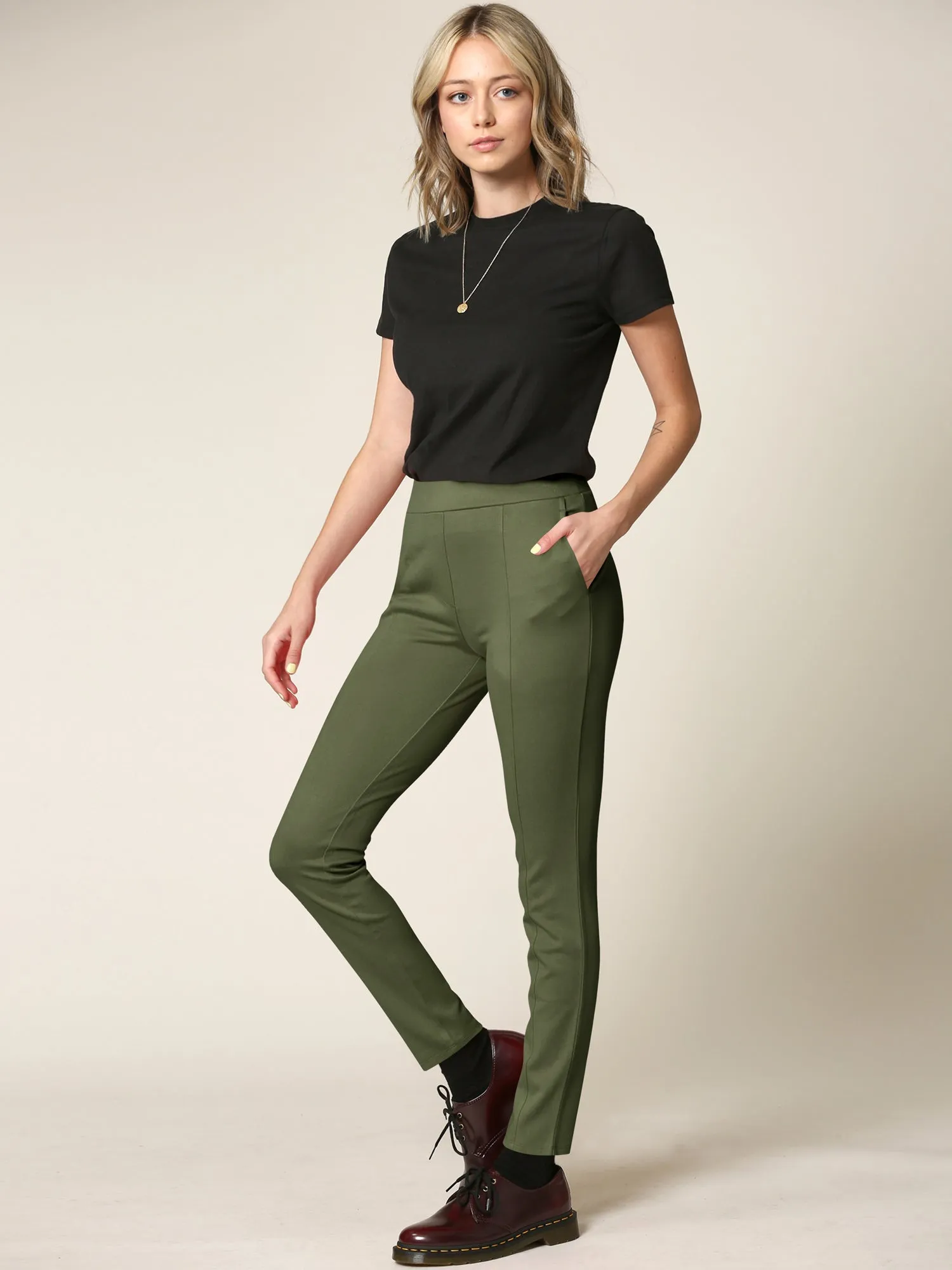 Women's Pull On Legging Ponte Tummy Control Skinny Pant With Pockets