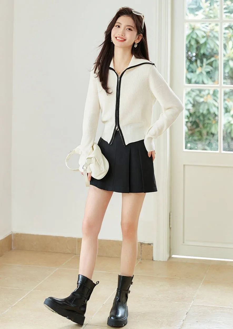 ZIPPER BIG LAPEL KNIT SWEATER